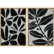 IDEA4WALL Framed Canvas Print Wall Art Set Black Wildflowers Illustration Fine Art Decorative Bohemian Minimalist Floral Botanical Artwork for Living Room, Bedroom, Office - Natural 24"x36"x2