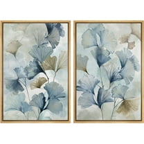 IDEA4WALL Framed Canvas Print Wall Art Set Blue Ginkgo Flowers Illustrations Modern Art Bohemian Colorful Decorative Countryside Artwork for Living Room, Bedroom, Office - Natural 24"x36"x3