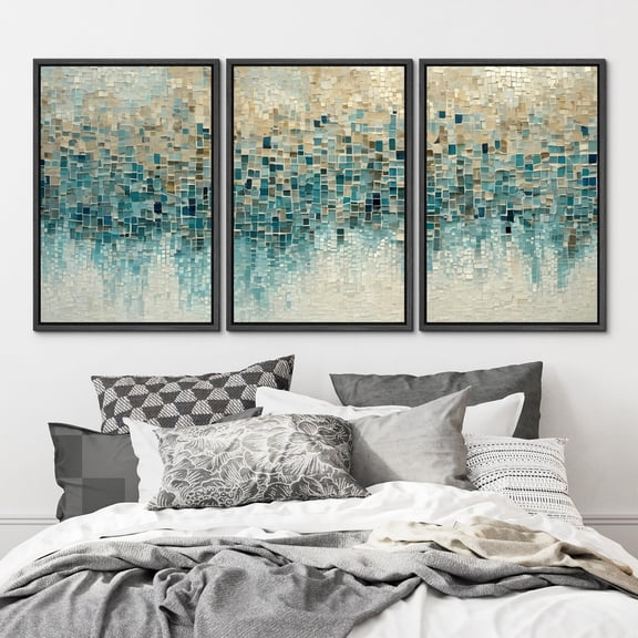 IDEA4WALL Framed Canvas Print Wall Art Set Blue & Green Pastel Colorful Fragments Abstract Modern Art Bohemian Minimalism Multicolor Wall Decor Relax/Zen Boho Artwork for Rooms - 24"x36"x3 Black