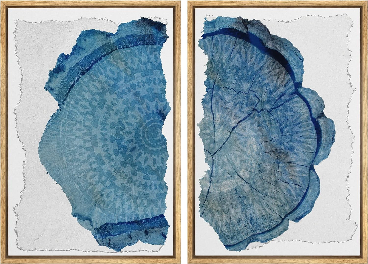 IDEA4WALL Framed Canvas Print Wall Art Set Blue Pastel Wood Tree Ring ...
