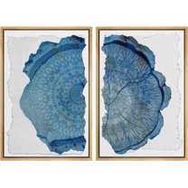 IDEA4WALL Framed Canvas Print Wall Art Set Blue Pastel Wood Tree Ring With Pattern Wall Decor Antique Bohemian Fine Art Retro Wilderness Artwork for Living Room, Bedroom, Office - Natural 24"x36"x2