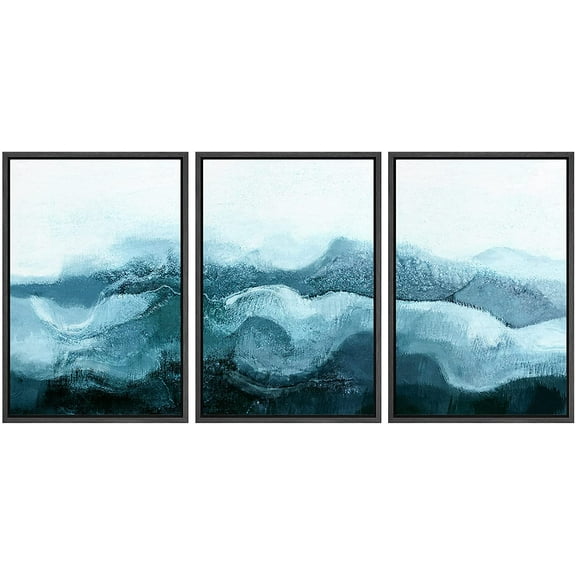 IDEA4WALL Framed Canvas Print Wall Art Set Blue White Minimal Winter Cloud Mountain Abstract Art Rustic Scenic Relax/Calm for Living Room, Bedroom, Office - 24"x36"x3 Black