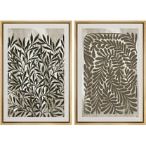IDEA4WALL Framed Canvas Print Wall Art Set Botanical Abstract Black & Beige Leaf Minimalist Illustrations Mid-century Modern Digital Art Wall Decor Retro Elegant Artwork for Home - 24"x36"x2 Natural