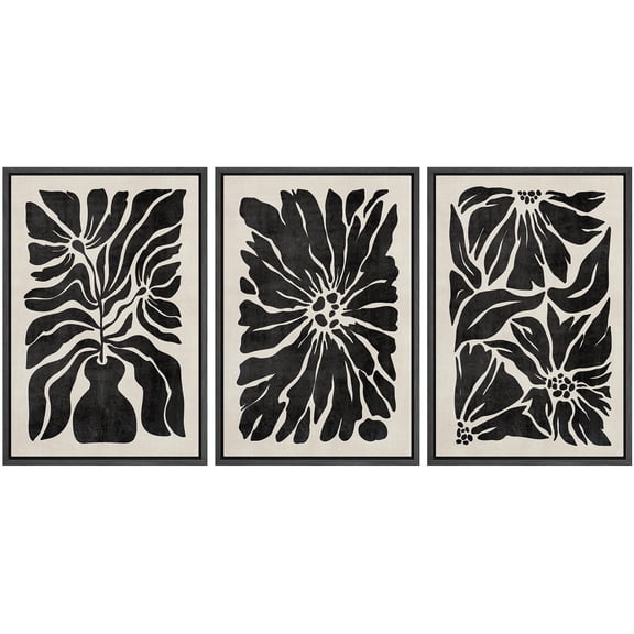 IDEA4WALL Framed Canvas Print Wall Art Set Botanical Silhouette Monochrome Black and White Floral Modern Art Decorative Vintage Floral Prints for Living Room, Bedroom, Office - Black 24"x36"x3