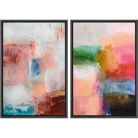 IDEA4WALL Framed Canvas Print Wall Art Set Bright Pastel Watercolor Paint Stroke Digital Art Abstract Gometric Boho Art Modern Wall Decor Colorful Chic Artwork for Home Decor -