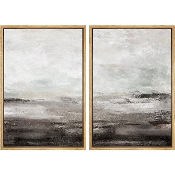 IDEA4WALL Framed Canvas Print Wall Art Set Brown and Gray Grunge Paint Stroke Landscape Abstract Modern Art Minimalist Chic Relax/Calm for Living Room, Bedroom, Office - Natural 16"x24"x3