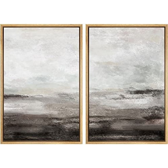 IDEA4WALL Framed Canvas Print Wall Art Set Brown and Gray Grunge Paint Stroke Landscape Abstract Modern Art Minimalist Chic Relax/Calm for Living Room, Bedroom, Office - Natural 24"x36"x3