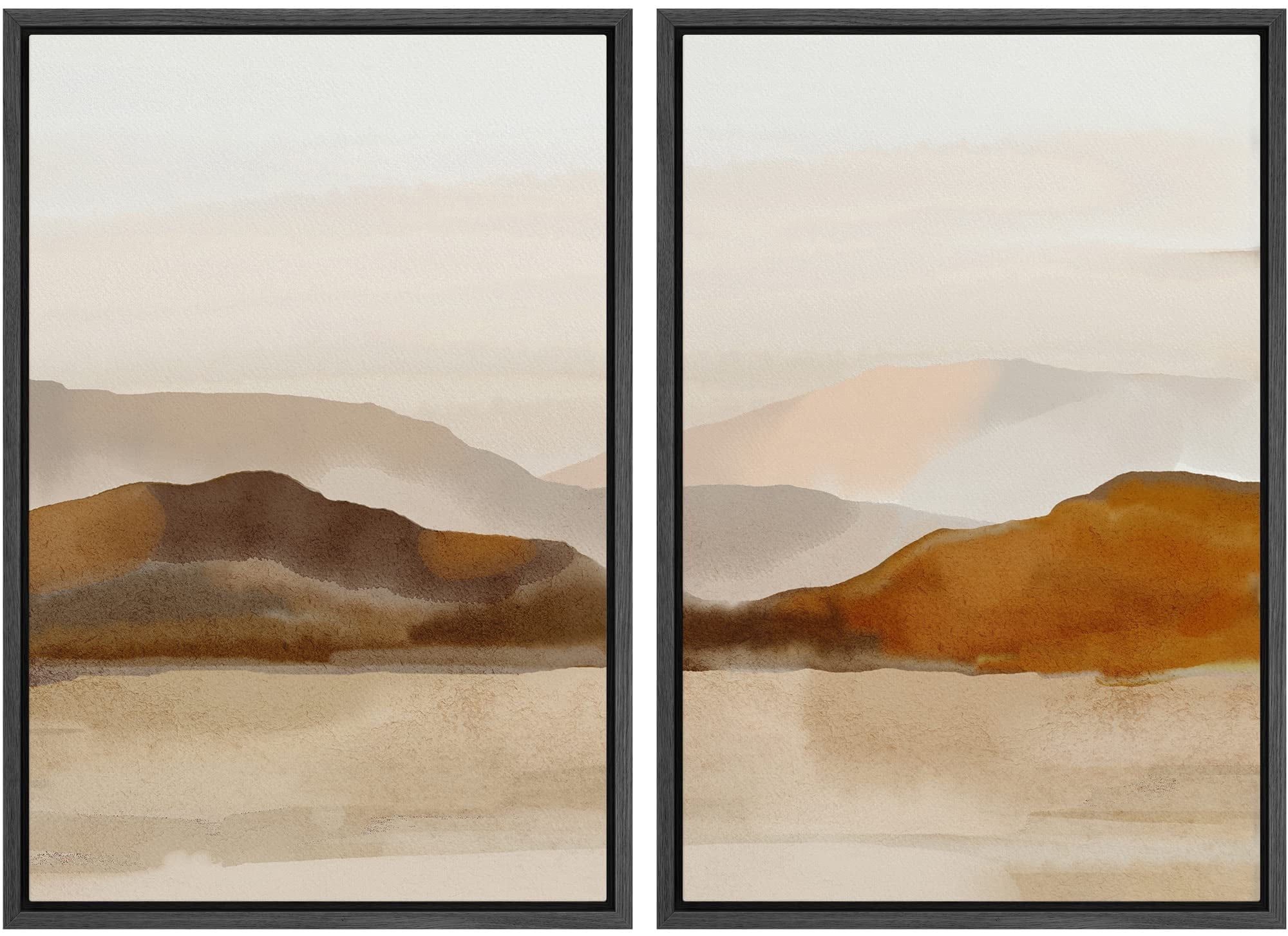 IDEA4WALL Framed Canvas Print Wall Art Set Brown Mountain Range Ocean ...