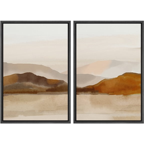 IDEA4WALL Framed Canvas Print Wall Art Set Brown Mountain Range Ocean Lake Nature Wilderness Modern Art Decorative Geometric Minimal Artwork for Living Room, Bedroom, Office -