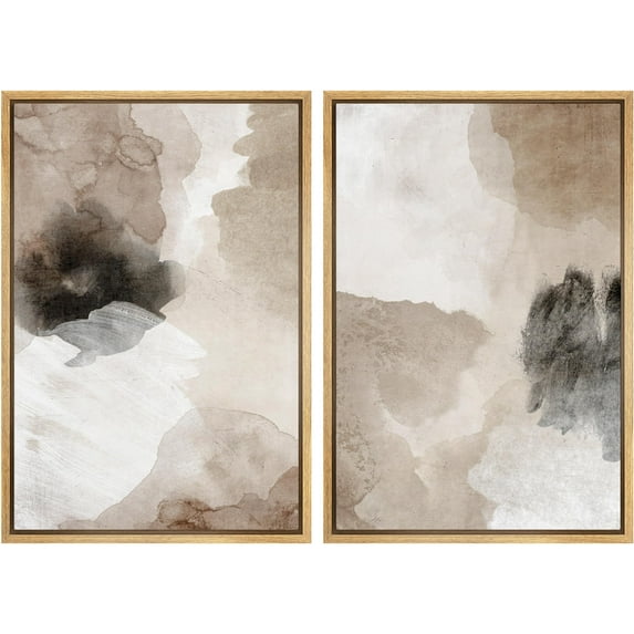 IDEA4WALL Framed Canvas Print Wall Art Set Brown & White & Black Collage Abstract Shape Modern Art Decorative Bohemian Colorful Chic Artwork for Living Room, Bedroom, Office -