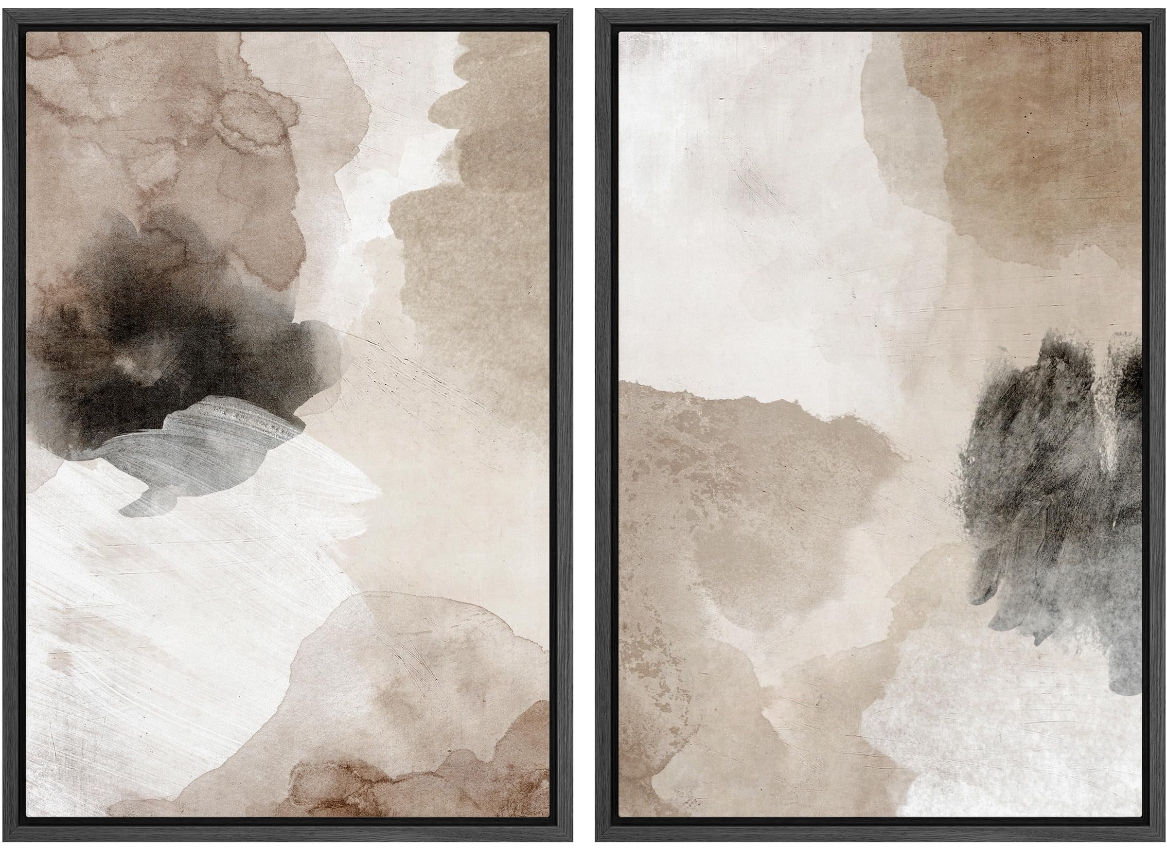 IDEA4WALL Framed Canvas Print Wall Art Set Brown & White & Black ...