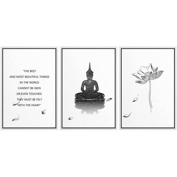 IDEA4WALL Framed Canvas Print Wall Art Set Buddha Lotus Motivational Saying Typography Nature Cultural Modern Art Contemporary Decorative for Living Room, Bedroom, Office - 16"x24"x3 White