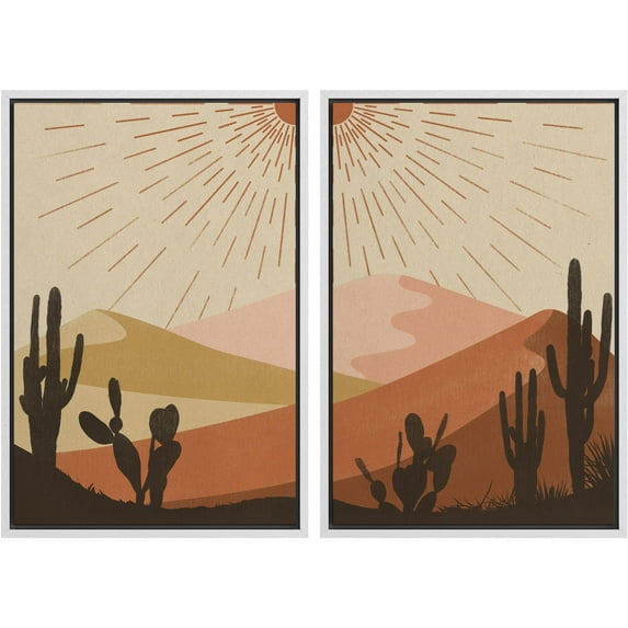 IDEA4WALL Framed Canvas Print Wall Art Set Cactus & Southwest Desert Landscape Art Geometric Minimal Modern Art Farmhouse/Country Wall Decor for Living Room, Bedroom, Office - 24"x36"x2 White