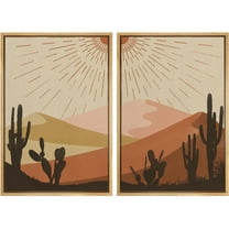 IDEA4WALL Framed Canvas Print Wall Art Set Cactus & Southwest Desert Landscape Art Geometric Minimal Modern Art Farmhouse/Country Wall Decor for Living Room, Bedroom, Office - 24"x36"x2 Natural