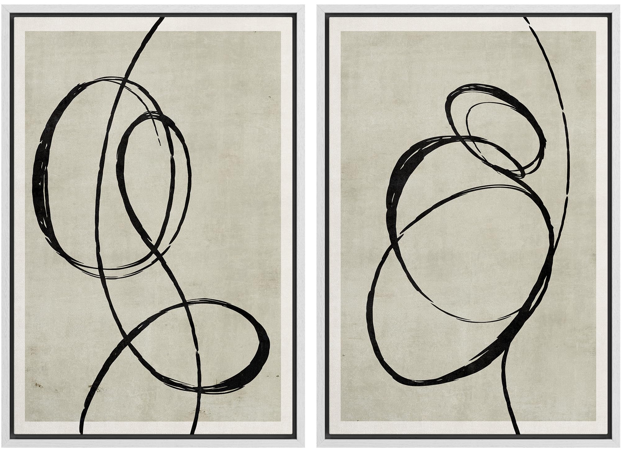 IDEA4WALL Framed Canvas Print Wall Art Set Contemporary Abstract Line ...