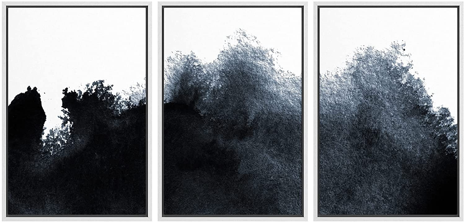 IDEA4WALL Framed Canvas Print Wall Art Set Dark Watercolor Pastel Paint ...
