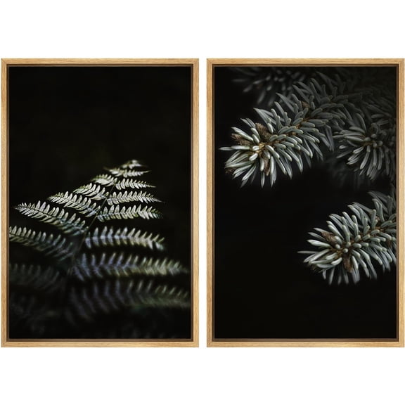 IDEA4WALL Framed Canvas Print Wall Art Set Duotone Forest Fern Plant Photography Art Decorative Bohemian Nature Floral Botanical Artwork for Living Room, Bedroom, Office - Natural 24"x36"x2