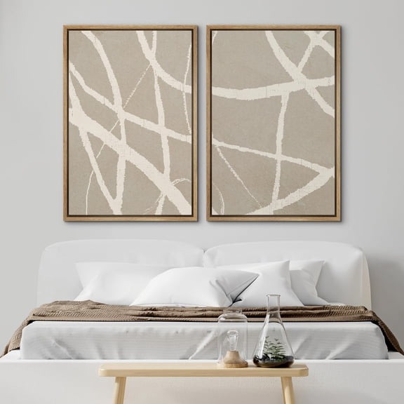 IDEA4WALL Framed Canvas Print Wall Art Set Dynamic Abstract Brush Strokes Illustration Black and White Graffiti Pattern Modern Pop Art Wall Decor Minimal for Home Decor - Natural 24"x36"x2