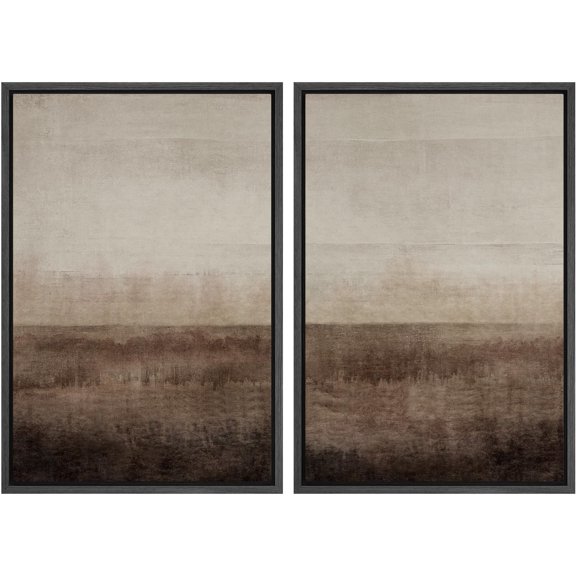 IDEA4WALL Framed Canvas Print Wall Art Set Earthen Layers Abstract Earth Tone Illustrations Digital Art Retro Art Indistinct Wall Decor Minimal Cool Artwork for Home Decor - Black 24"x36"x2