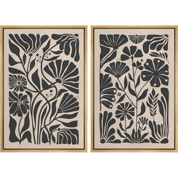 IDEA4WALL Framed Canvas Print Wall Art Set Elegant Vintage Floral Illustrations Botanical Flowers Prints in Sage Green Tones Minimal Wall Decor Artwork Calm/Relax for Home Decor - Natural 16"x24"x2