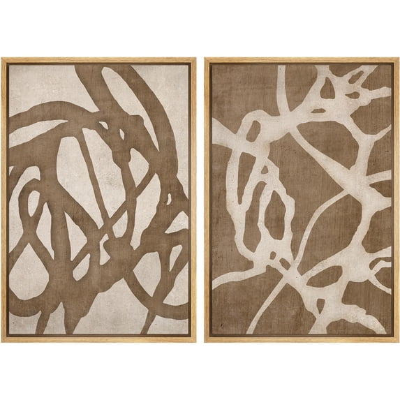 IDEA4WALL Framed Canvas Print Wall Art Set Flow Abstract Earth Tone Organic Shapes Illustration Cozy Neutral Tone Modern Digital Art Wall Decor Contemporary for Home Decor - 16"x24"x2 Natural