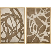 IDEA4WALL Framed Canvas Print Wall Art Set Flow Abstract Earth Tone Organic Shapes Illustration Cozy Neutral Tone Modern Digital Art Wall Decor Contemporary for Home Decor - 24"x36"x2 Natural