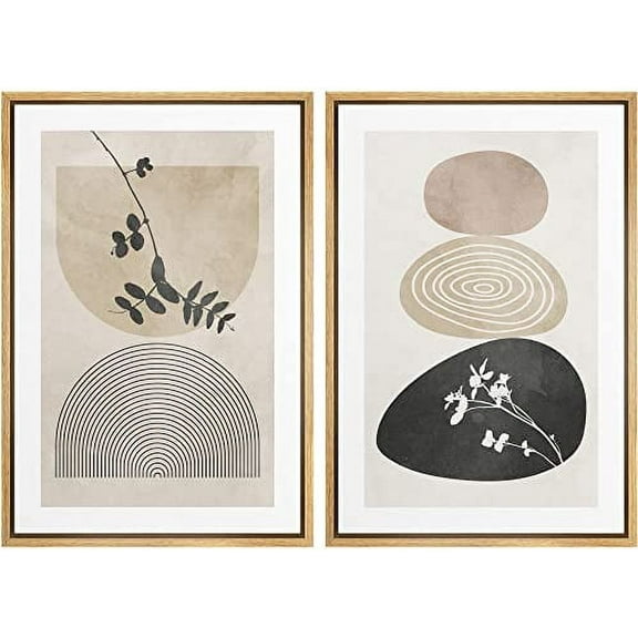 IDEA4WALL Framed Canvas Print Wall Art Set Forest Flower Pastel Watercolor Polygons Abstract Nature Modern Art Decor Boho Calm/Zen Multicolor for Living Room, Bedroom, Office - Natural 24"x36"x2
