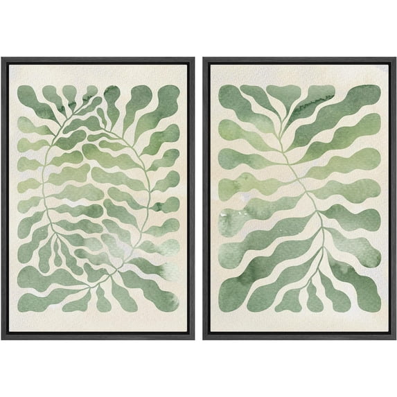 IDEA4WALL Framed Canvas Print Wall Art Set Forest Leaves Green Botanical Wall Decor Antique Bohemian Floral Fine Art Retro Wilderness Artwork for Living Room, Bedroom, Office - Black 16"x24"x2