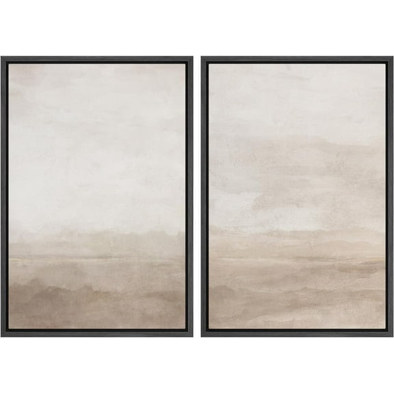 IDEA4WALL Framed Canvas Print Wall Art Set Gentle Hills and Soft Grey Digital Art Mid-Century Modern Expressive Abstract Art Wall Decor Minimalist Neutral for Home Decor - Black 16"x24"x2
