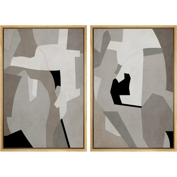 IDEA4WALL Framed Canvas Print Wall Art Set Geometric Abstract Contemporary Illustration Tan & Earth Tone Digital Art Neutral Modern Wall Decor Boho Minimal for Bedroom, Office - Natural 24"x36"