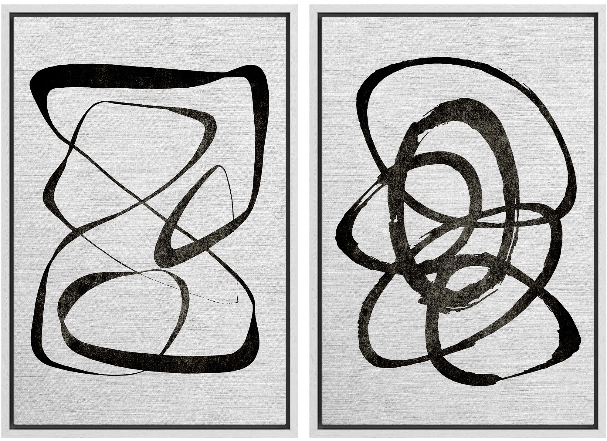 IDEA4WALL Framed Canvas Print Wall Art Set Geometric Black and White ...