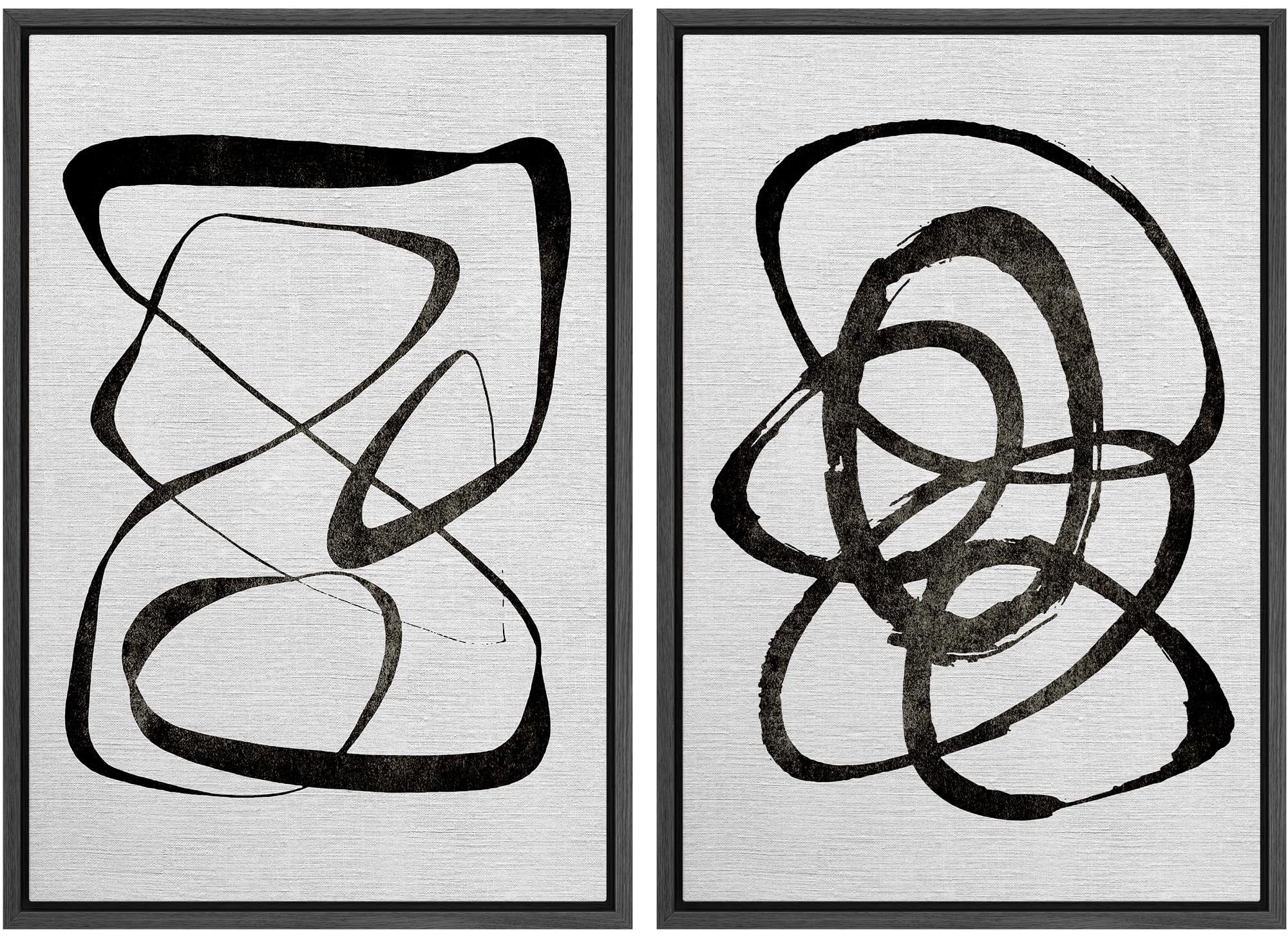 IDEA4WALL Framed Canvas Print Wall Art Set Geometric Black and White ...