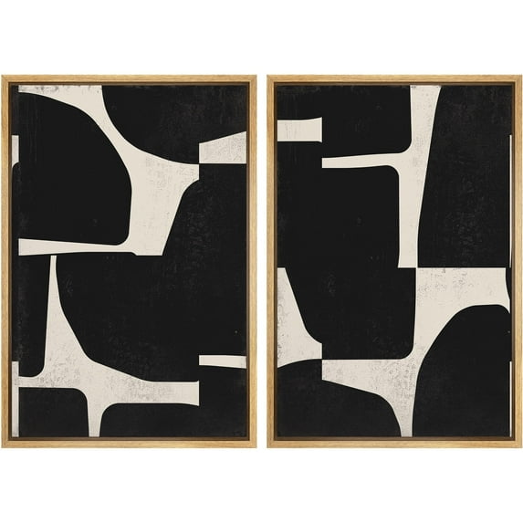 IDEA4WALL Framed Canvas Print Wall Art Set Geometric Color Blocks Illustration Duotone Irregular Pattern Modern Digital Art Wall Decor Minimal Contemporary for Home Decor - Natural 24"x36"x2