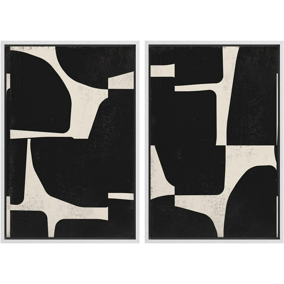 IDEA4WALL Framed Canvas Print Wall Art Set Geometric Color Blocks Illustration Duotone Irregular Pattern Modern Digital Art Wall Decor Minimal Contemporary for Home Decor - White 16"x24"x2