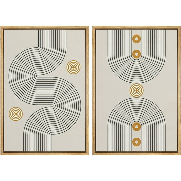 IDEA4WALL Framed Canvas Print Wall Art Set Geometric Mid-Century Yellow Black Spirals Nature Illustrations Modern Art Decorative for Living Room, Bedroom, Office - 16"x24"x2 Natural
