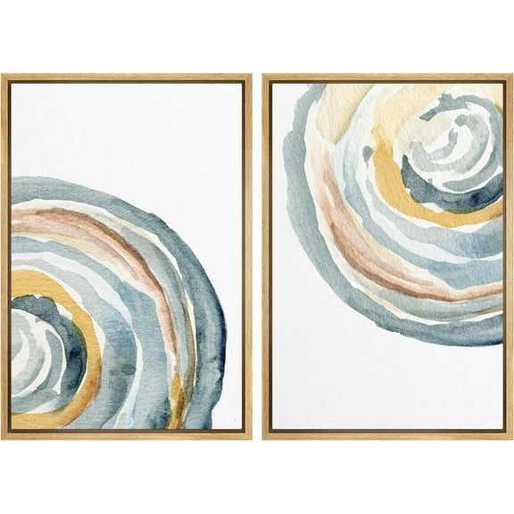 IDEA4WALL Framed Canvas Print Wall Art Set Geometric Pastel Water Ripples Illustration Fine Art Decor Bohemian Minimalist Abstract Artwork for Living Room, Bedroom, Office - Natural 16"x24"x2