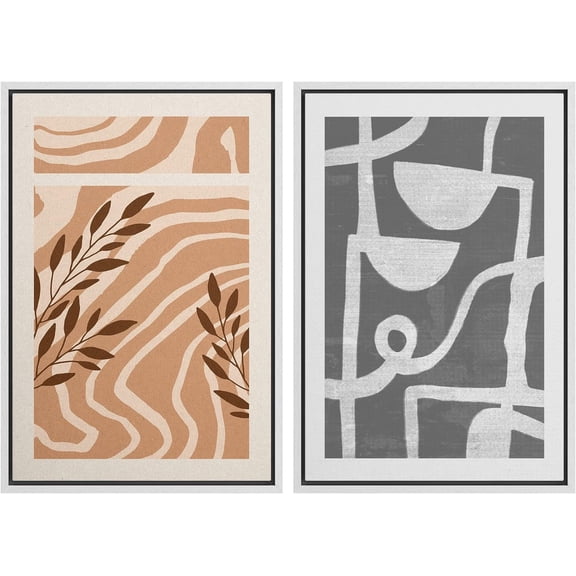 IDEA4WALL Framed Canvas Print Wall Art Set Geometric Plant Polygon Duo Abstract Digital Art Wall Decorative Bohemian Retro Artwork Contemporary for Living Room, Bedroom, Office - White 24"x36"x2