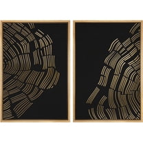 IDEA4WALL Framed Canvas Print Wall Art Set Gold & Black Dark Wood Rings Landscape Abstract Modern Art Minimalist Chic Relax/Calm for Living Room, Bedroom, Office - Natural 24"x36"x3