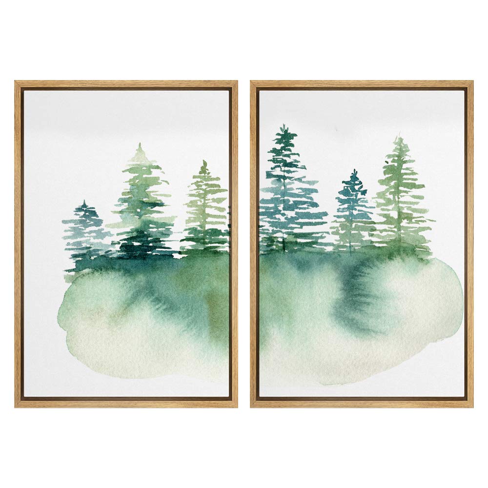 IDEA4WALL Framed Canvas Print Wall Art Set Green & Blue Watercolor ...