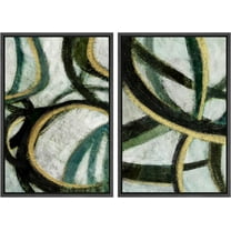 IDEA4WALL Framed Canvas Print Wall Art Set Green Gold Pastel Paint Swirls Abstract Geometric Digital Art Minimalism Modern Art Decor Boho for Living Room, Bedroom, Office - Black 16"x24"x2