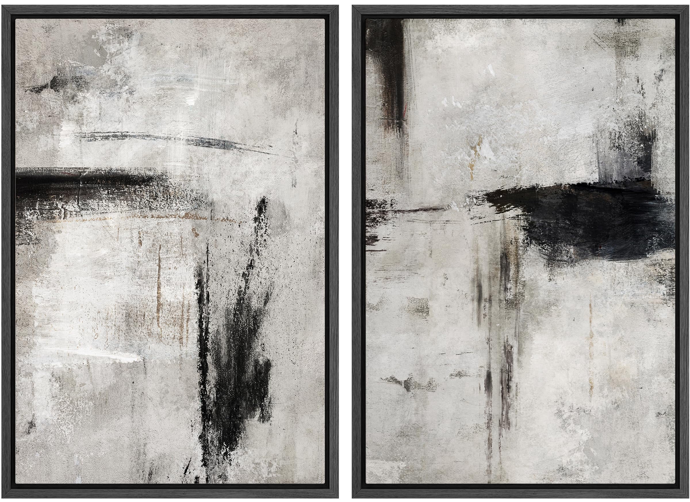 IDEA4WALL Framed Canvas Print Wall Art Set Grey & Black Abstract Shape ...