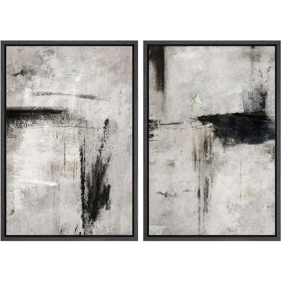 IDEA4WALL Framed Canvas Print Wall Art Set Grey & Black Abstract Shape Illustrations Modern Art Decorative Bohemian Chic Artwork for Living Room, Bedroom, Office - Black 24"x36"x3