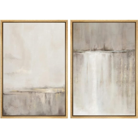 IDEA4WALL Framed Canvas Print Wall Art Set Grunge Duotone Tan Abstract Illustration Digital Art Wall Decor Bohemian Retro Artwork Contemporary for Living Room, Bedroom, Office - Natural 16"x24"x2