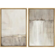 IDEA4WALL Framed Canvas Print Wall Art Set Grunge Duotone Tan Abstract Illustration Digital Art Wall Decor Bohemian Retro Artwork Contemporary for Living Room, Bedroom, Office - Natural 16"x24"x2