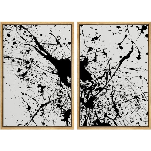 IDEA4WALL Framed Canvas Print Wall Art Set Grunge Geometric Paint Splatter Collage Digital Art Abstract Black & White Art Modern Wall Decor Minimal Artwork for Home Decor -