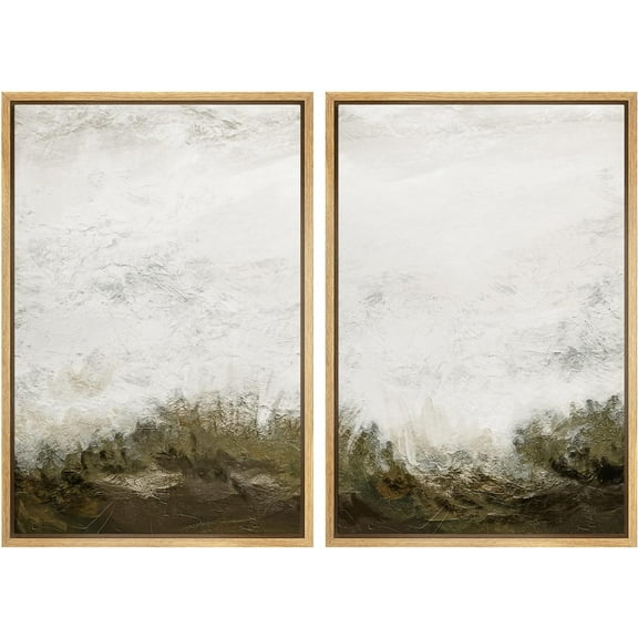 IDEA4WALL Framed Canvas Print Wall Art Set Grunge White Brown Color Field Landscape Abstract Art Decorative Graphic Colorful Nature Artwork for Living Room, Bedroom, Office - 24"x36"x2 Natural