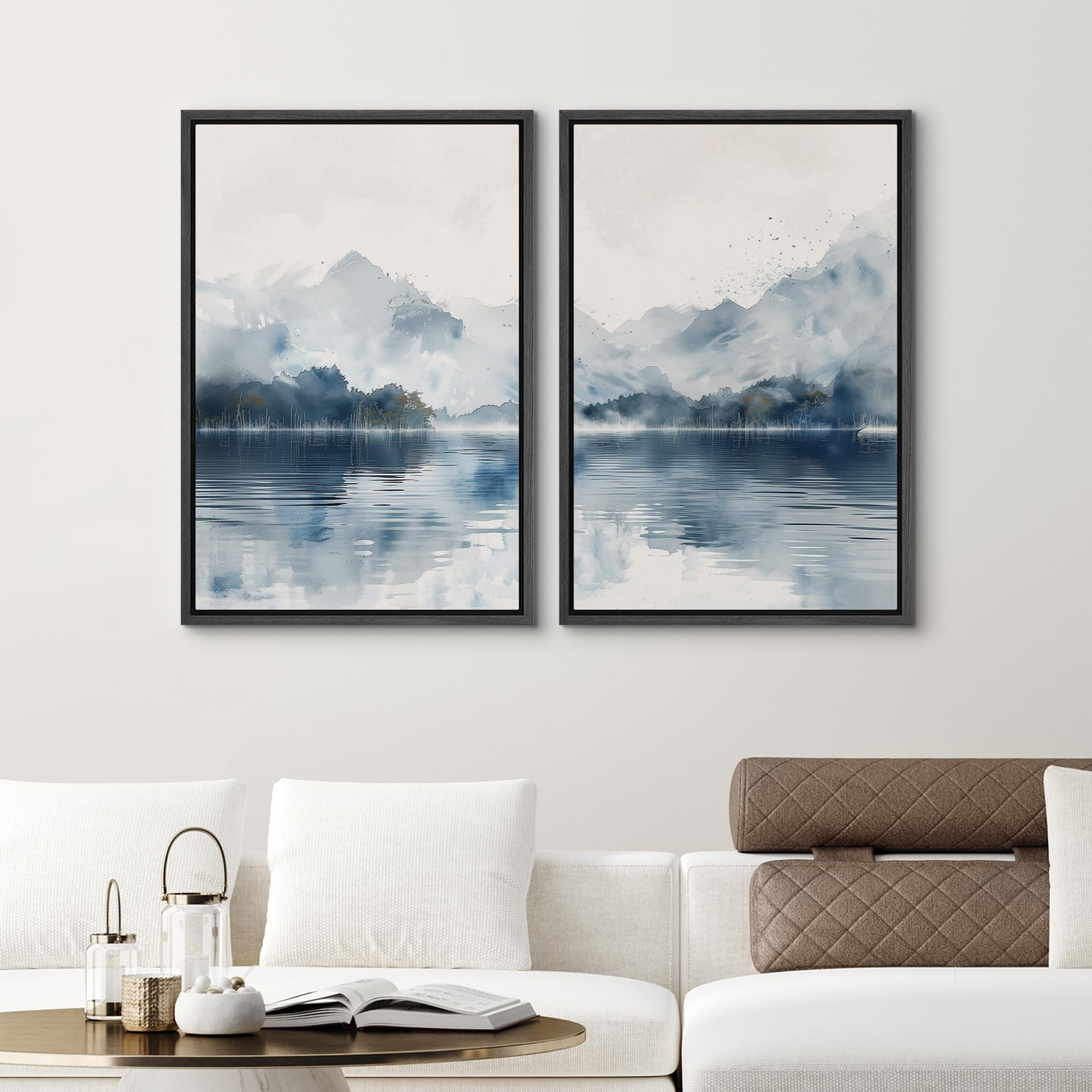 IDEA4WALL Framed Canvas Print Wall Art Set Lake and Mountain Landscape ...
