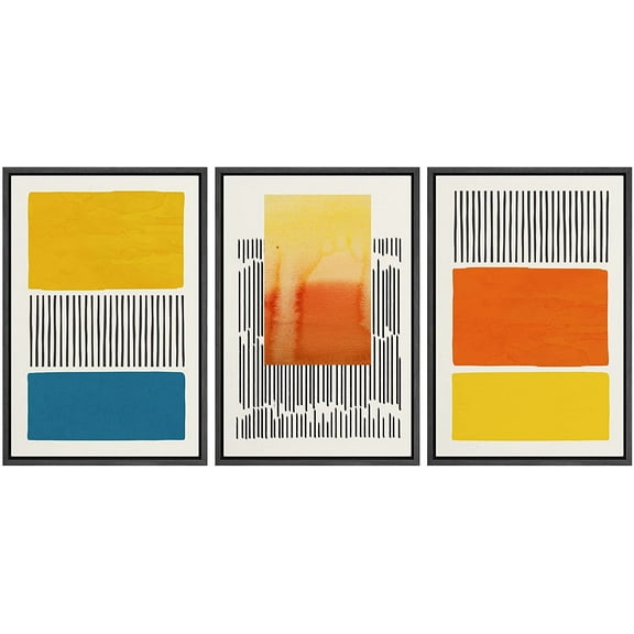 IDEA4WALL Framed Canvas Print Wall Art Set Mid-Century Bright Neon Color Block Mosaic Abstract Shapes Minimalism Bohemian Decorative for Living Room, Bedroom, Office - 24"x36"x3 Black