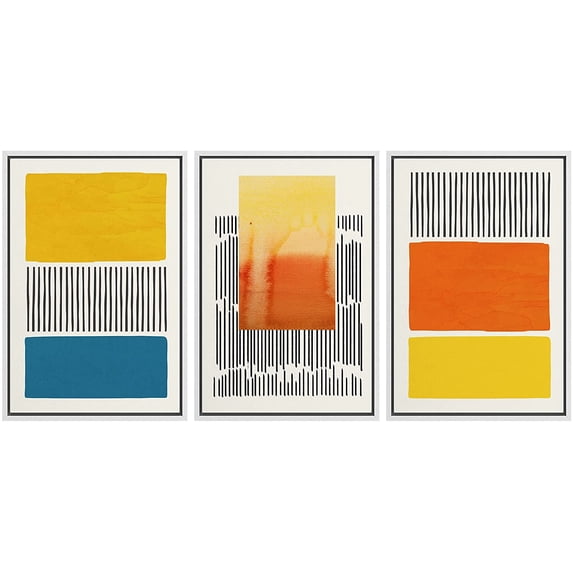 IDEA4WALL Framed Canvas Print Wall Art Set Mid-Century Bright Neon Color Block Mosaic Abstract Shapes Minimalism Bohemian Decorative for Living Room, Bedroom, Office - 24"x36"x3 White