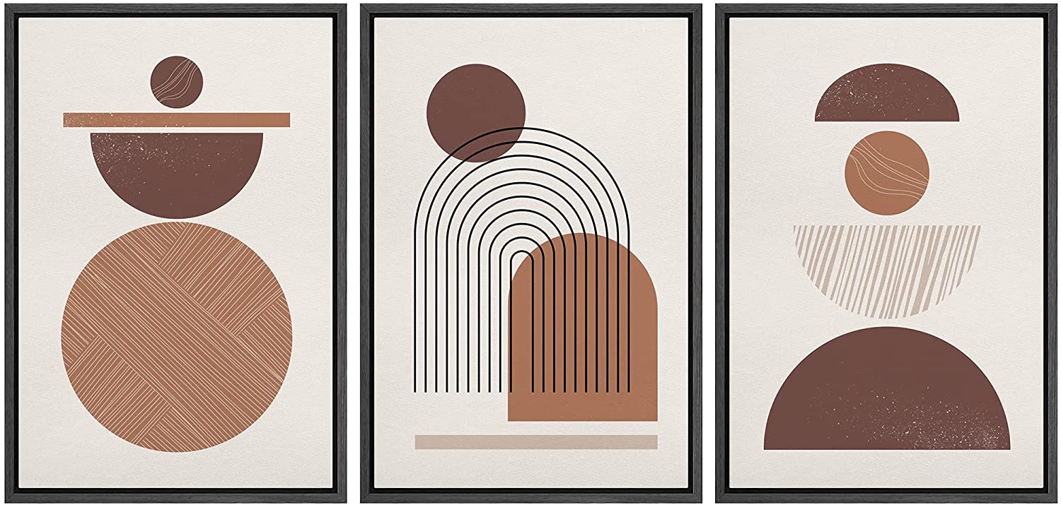 IDEA4WALL Framed Canvas Print Wall Art Set Mid-Century Brown Geometric ...